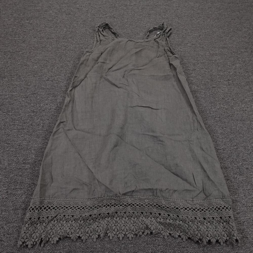 Rosemarne Dress Womens XS Gray Linen Sleeveless Crochet Hem Short Sundress Italy